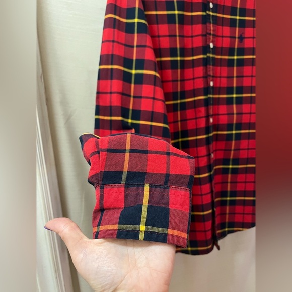⚪️ Ralph Lauren Red Plaid Button Up Shirt Size Medium Casual Classic - Picture 4 of 7